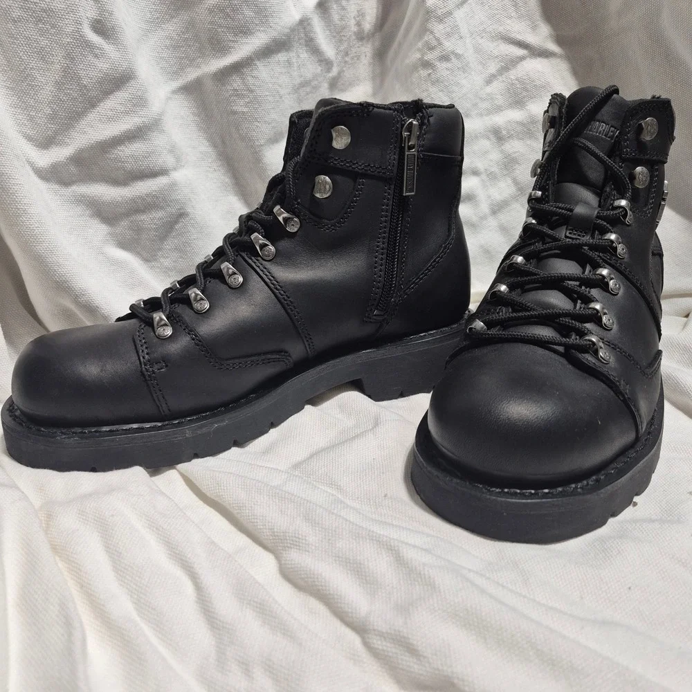Harley-Davidson Mens D96098 Black Leather Side Zip Motorcycle Boots Size 8.5 M